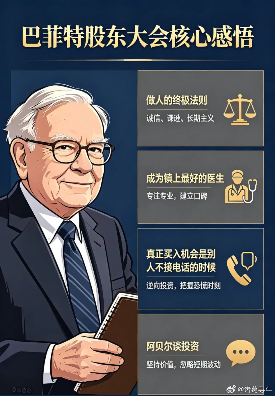 巴菲特股东大会发言,太精彩了，说说我的感受！一、做人的终极法则给股东的终极寄语：