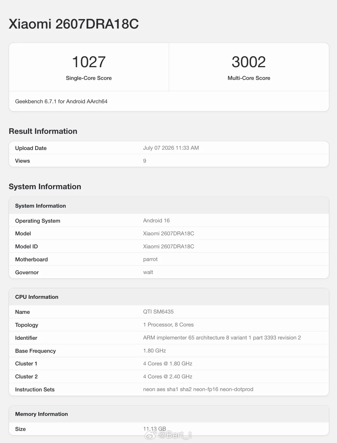 NotebookCheck消息：REDMINote17现身GeekBench