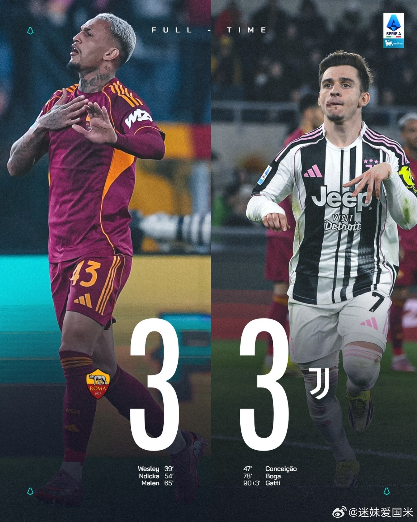 罗马主场战平尤文图斯，没胜也没有让监狱风云迫近！姑且算作两倍快乐吧！国际米兰意甲