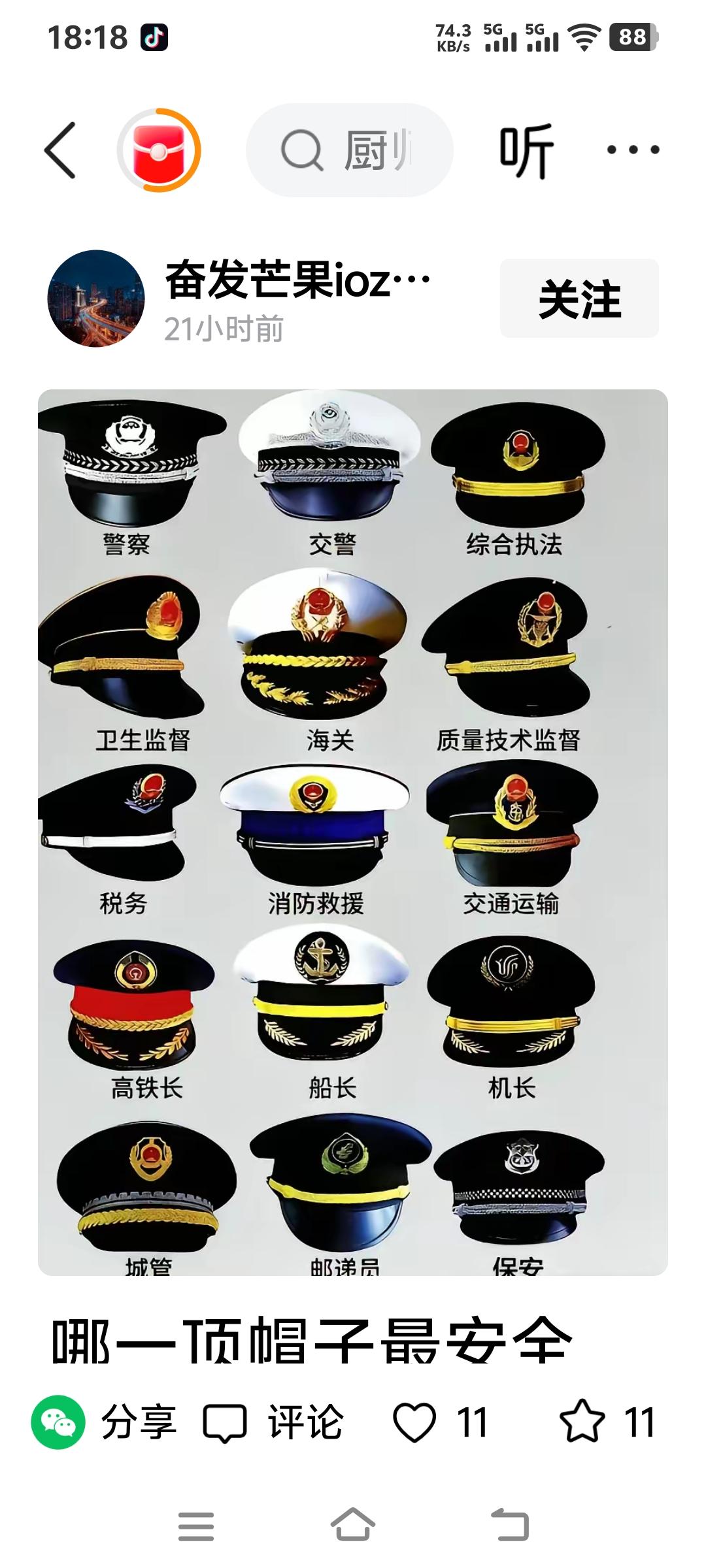 现在外面带国徽帽子的还挺多，确实容易分不清。就拿军人的帽子来说，门道可不少。解放