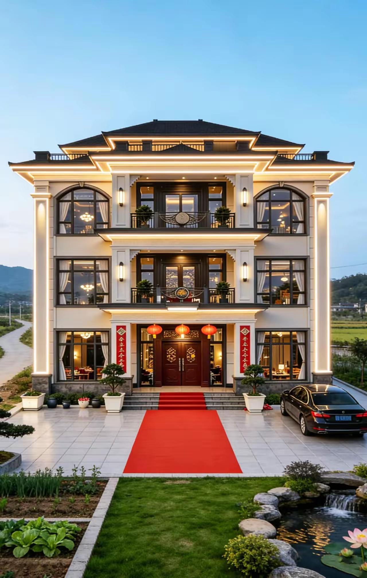 这栋别墅真气派，像极了电影里的豪宅。