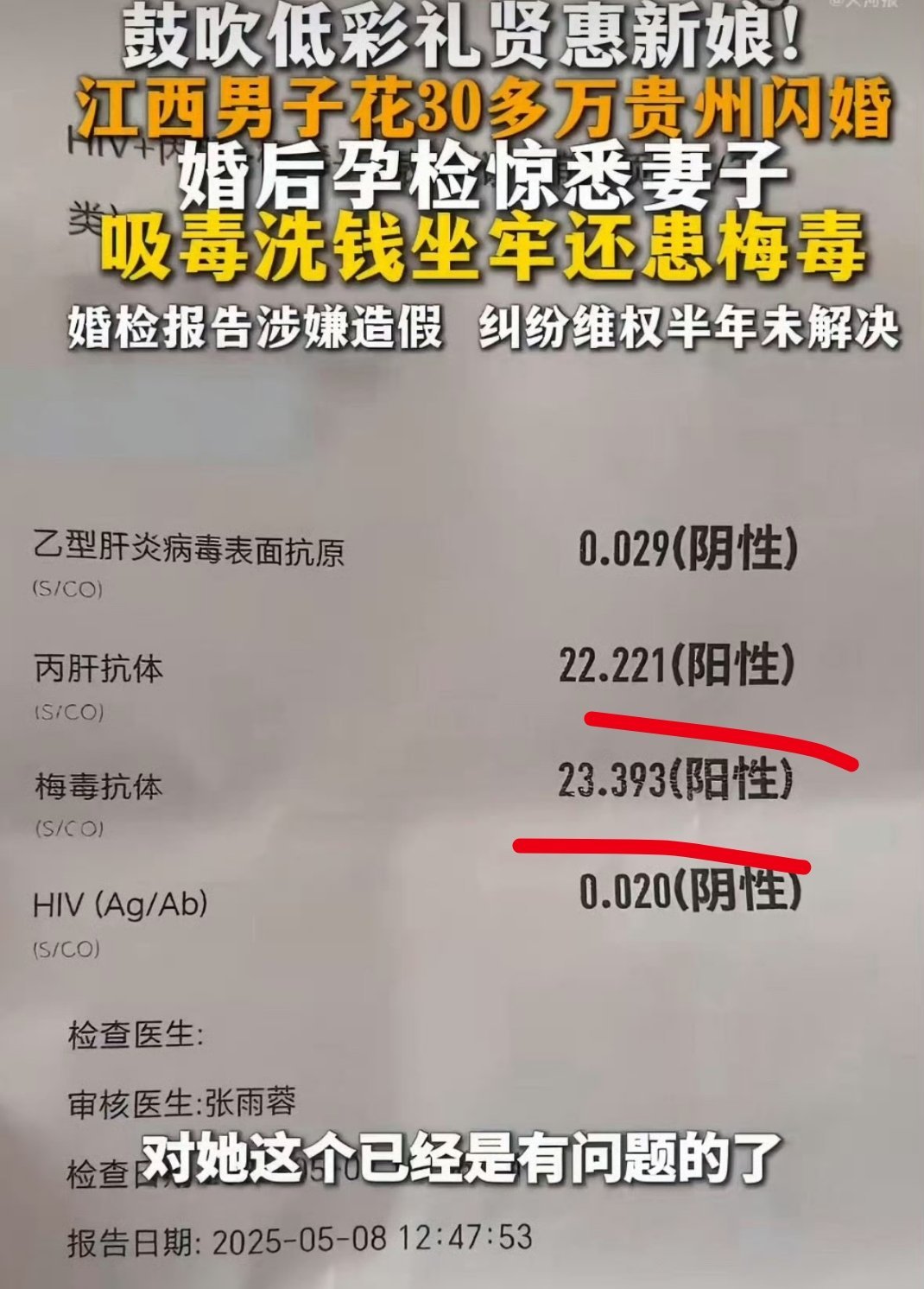 男子闪婚后发现妻子吸毒坐牢患梅毒已经接近生化母体了