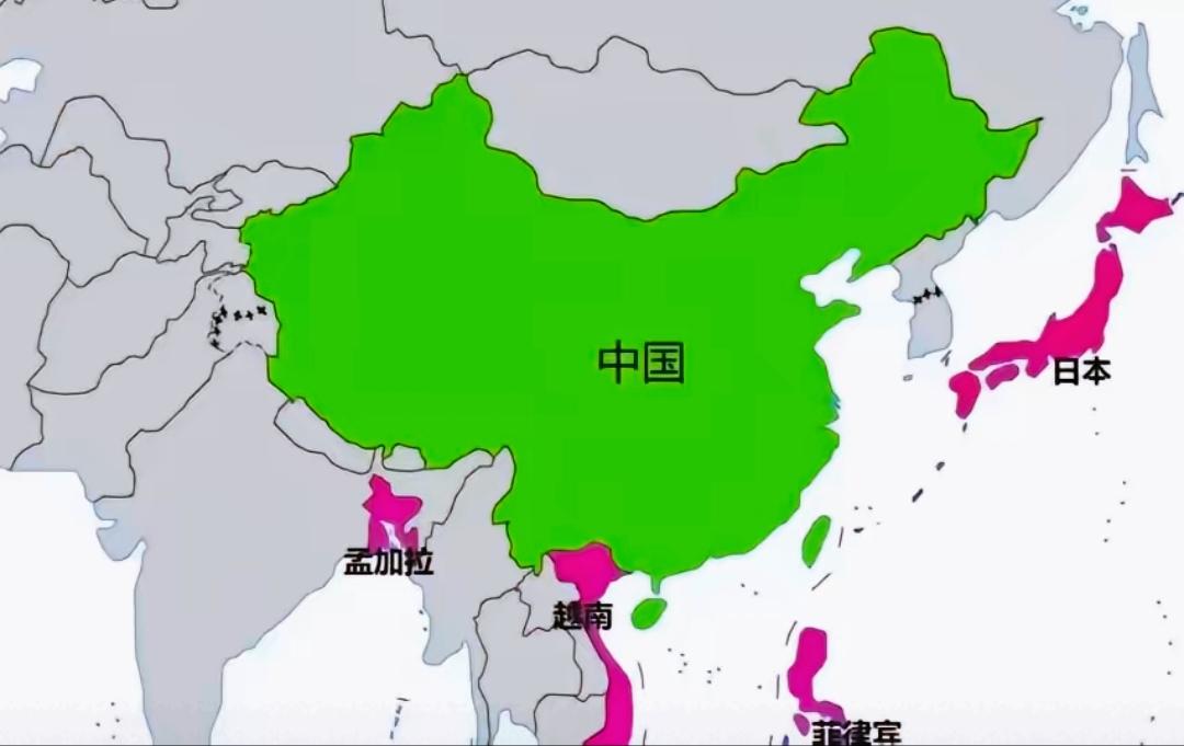 打开地图瞅一眼东方大国周边这一圈，挺有意思的现象。不管是巴基斯坦、孟加拉国，