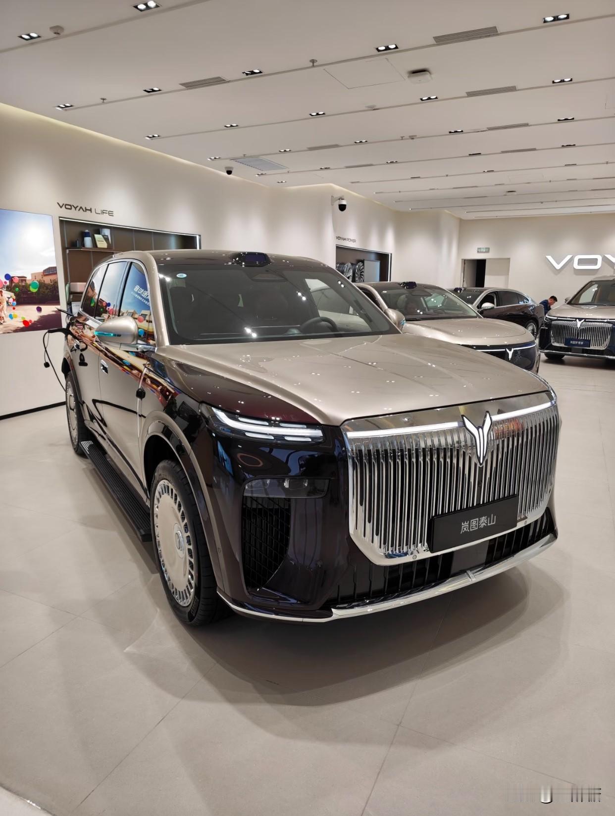 试了岚图泰山，这车一眼看去确实显大，双拼色气场挺足，配置上也堆了不少料，比如华为