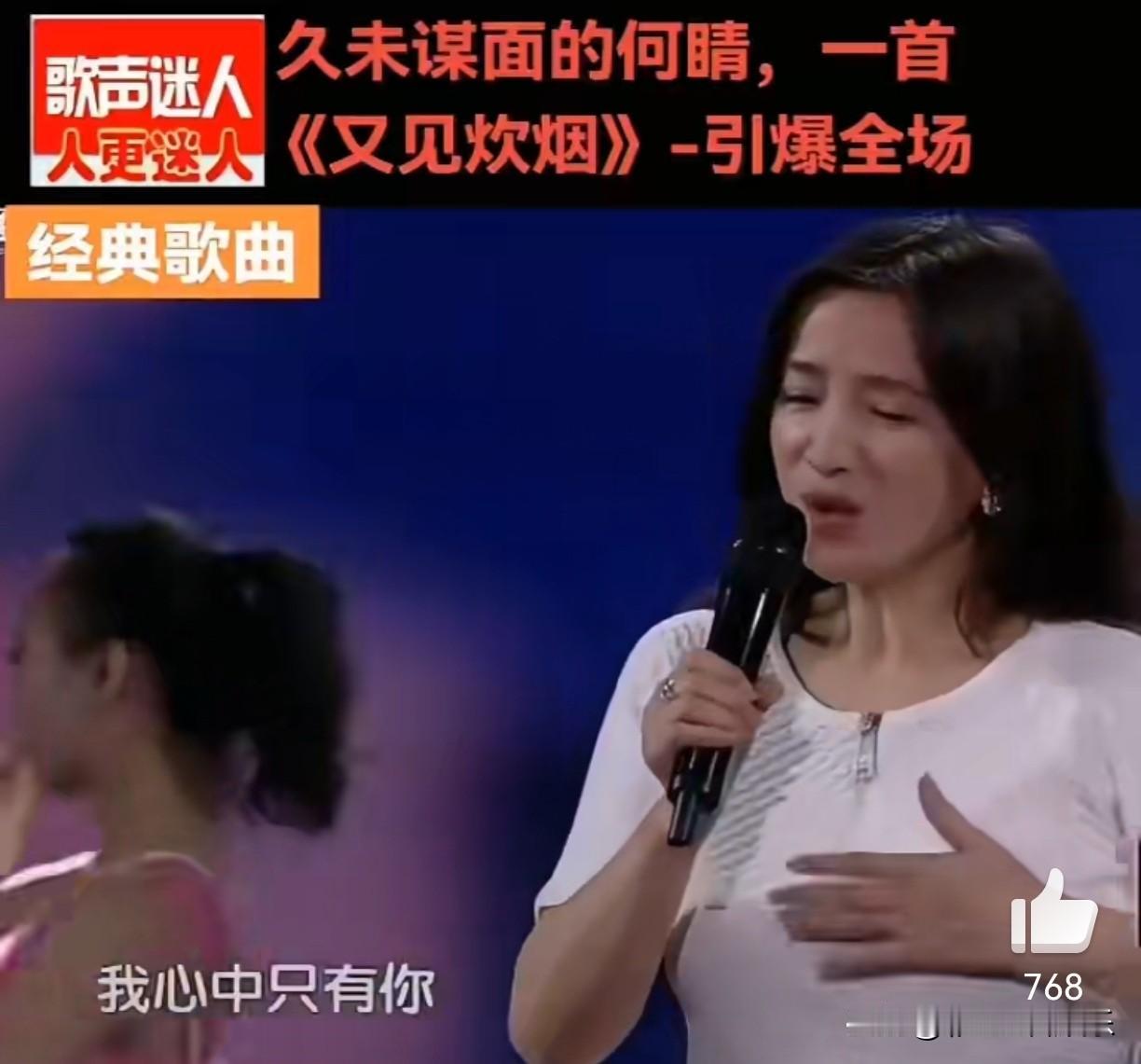 这是何晴最后一次公开露面，是在2024年，中央电视台的晚会上何晴唱了一首邓丽君的