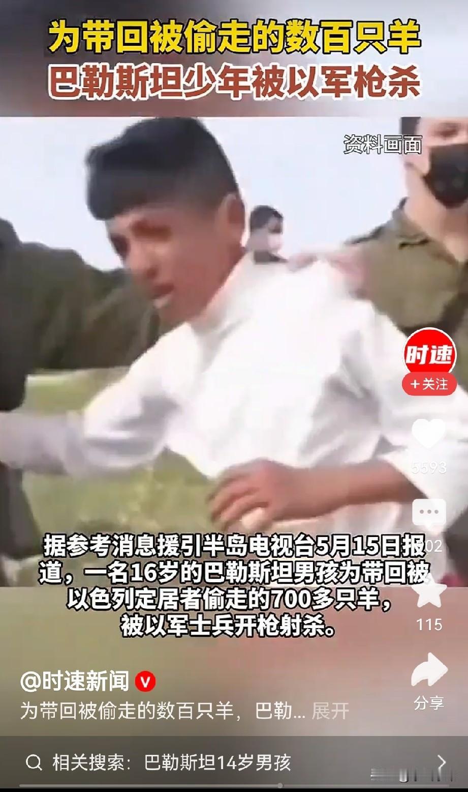 一名16岁巴勒斯坦男孩，就单纯的想拿回被以色列定居者偷走的羊，结果被以色列国防军