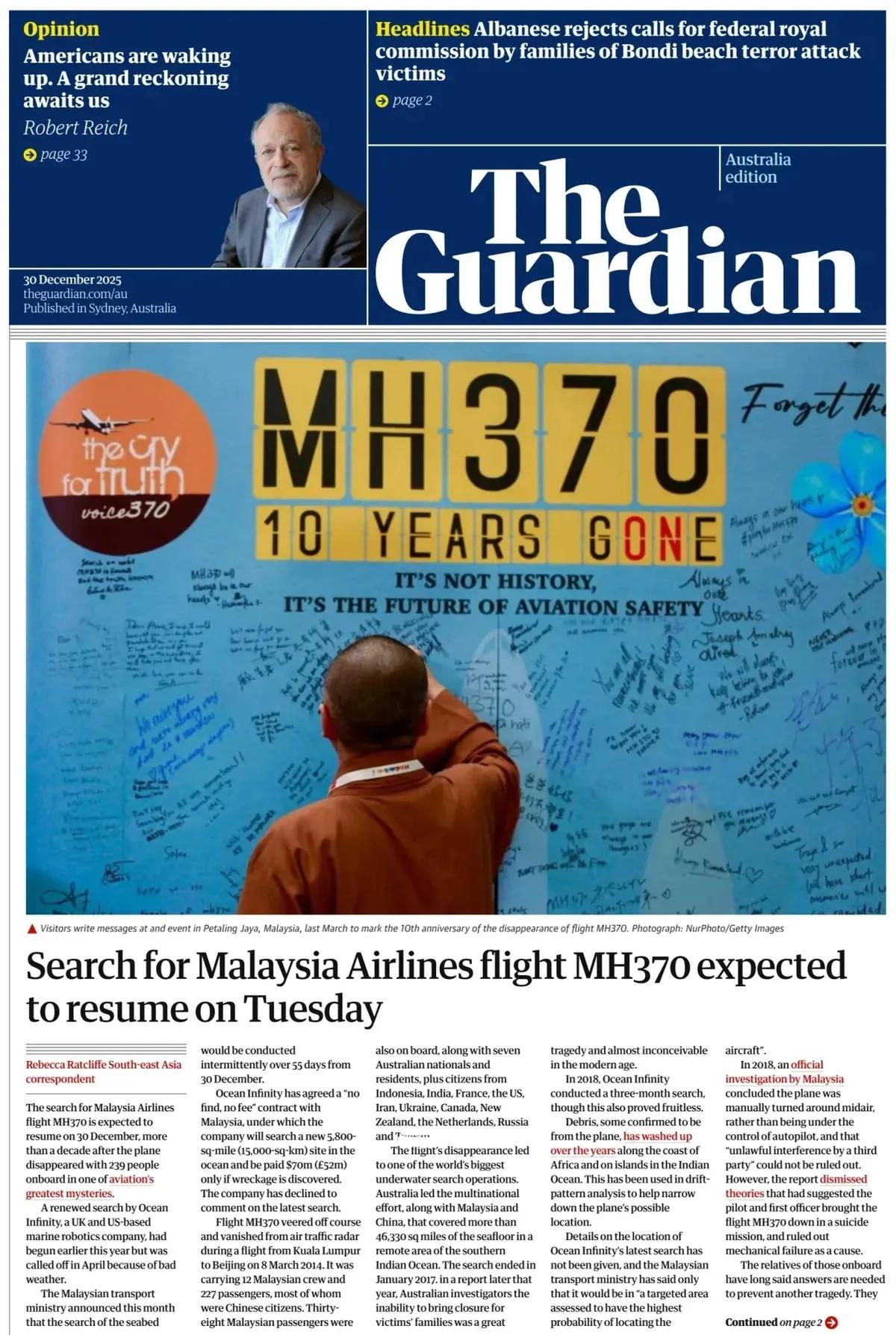 马来西亚航空370至今为止还有许多重大谜团。《卫报》澳大利亚版报道称，周三，印