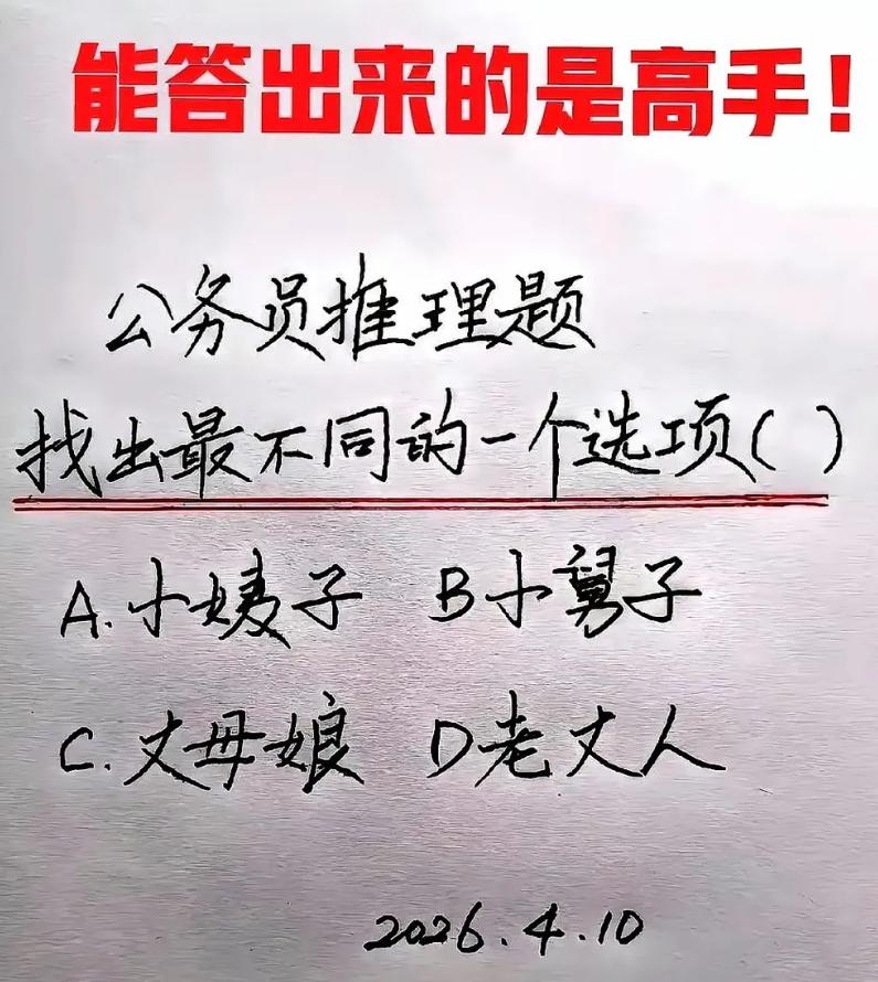 公务员考试推理题，能答出来的是高手！找出最不同的一个选项()A.小姨子B小舅