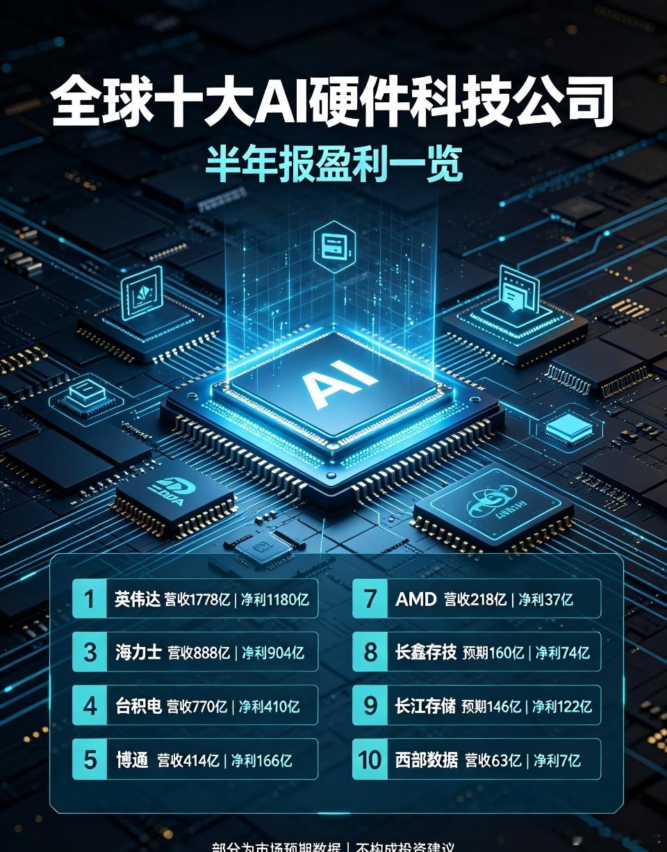 全球十大AI硬件巨头半年报，谁赚得最多？AI硬件红利爆发，整理全球十家头部企业半