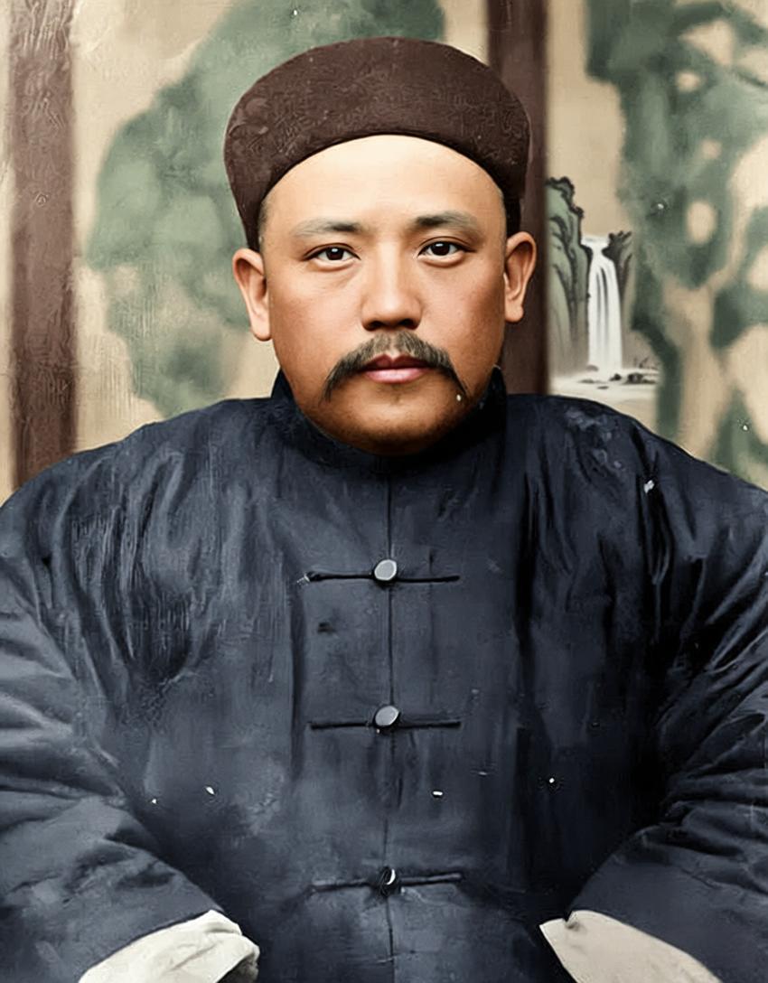 这张老照片拍摄于袁世凯24–30岁左右，正值他在小站练兵初期，捕捉了年轻时的袁世