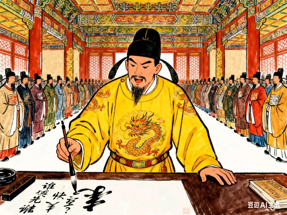 贞观十九年，李世民多喝了几杯，当众挥毫泼墨写了一幅字，笑道：“谁愿先睹为快？”话