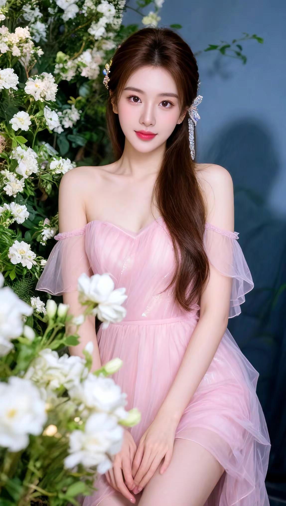 粉纱花卉写真ai创作玩法合伙人计划漂亮女孩