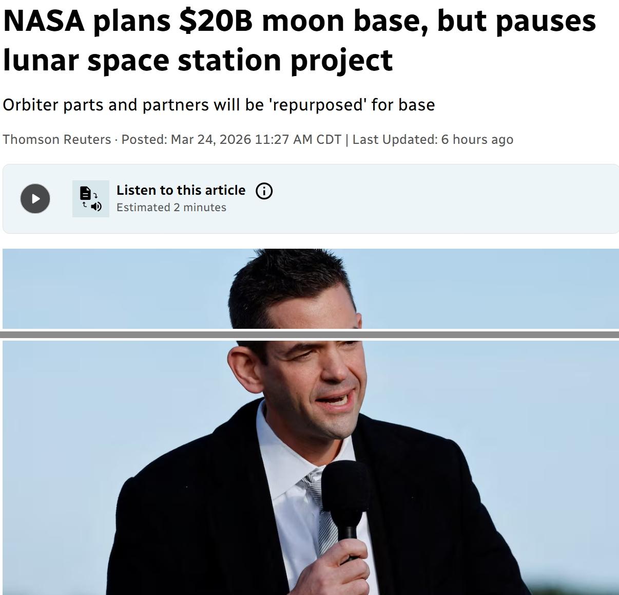 美国将在7年内花费200亿美元在月球建立基地当地时间周二，NASA新任负责人贾