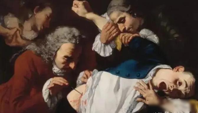 1799年，67岁的美国总统华盛顿奄奄一息的被两位医生死死按在手术台，他们用刀接