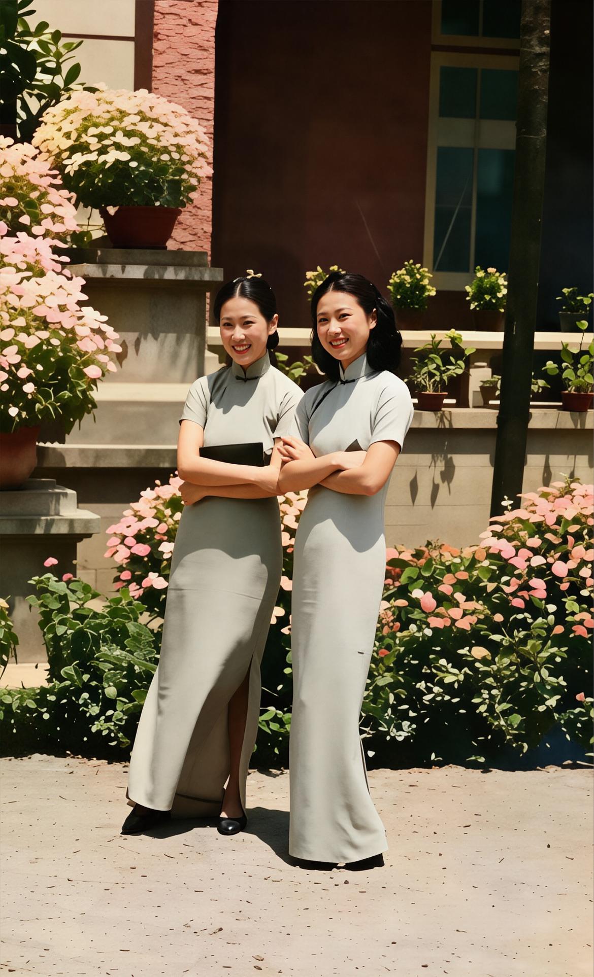 1930年，天津名媛吴靖专程前来，与18岁的赵一荻留下难得的合影。吴靖出身名门，