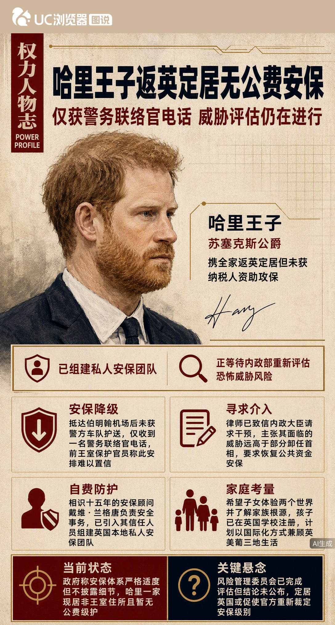 哈里梅根带娃回英定居，却没拿到公费安保，警方只给了个联络官电话。前王室保镖直言这安排难以置信，毕竟连