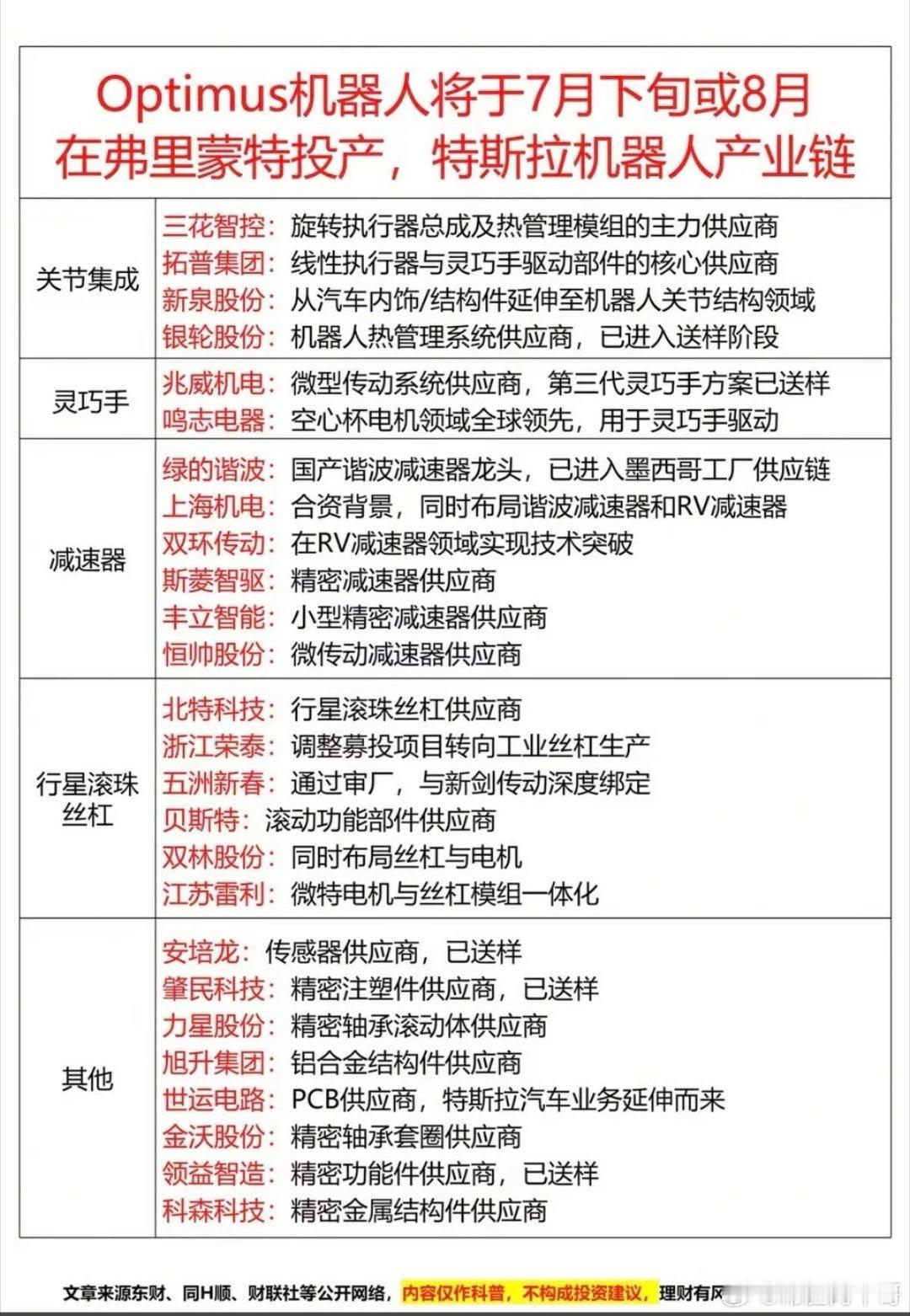 特斯拉机器人产业链值得关注。特斯拉OptimusV3预计于2026年7-8