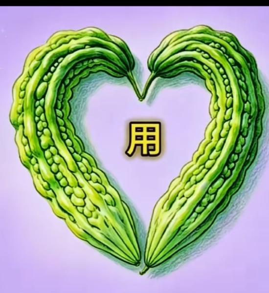 苦瓜拼成爱心，中间有个“用”字。这个很有意思，说出这个词语[作揖][赞]
