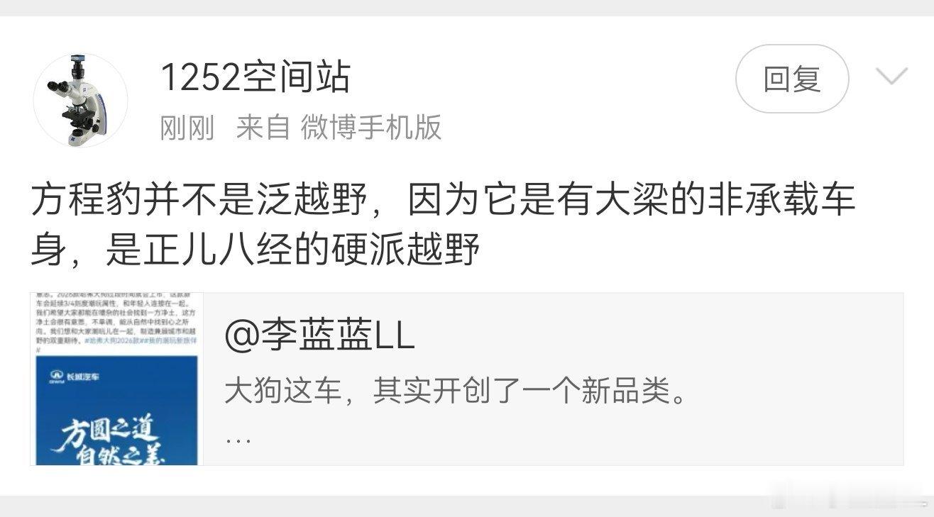 这是很多人的错误认知。大梁从来就不是衡量硬派越野的标志。比如很多皮卡，也有大梁，