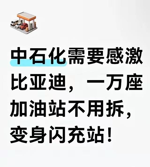 雪中送炭！中国石化必需要感谢王传福，在其加油站业务日益减少的情况下，是比亚迪给中