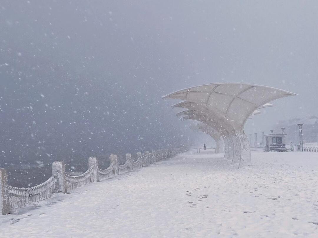 雪掩青山，面海而立。冬日的烟台被大雪覆盖一层梦幻滤镜，这是独属于烟台的冰河世纪，