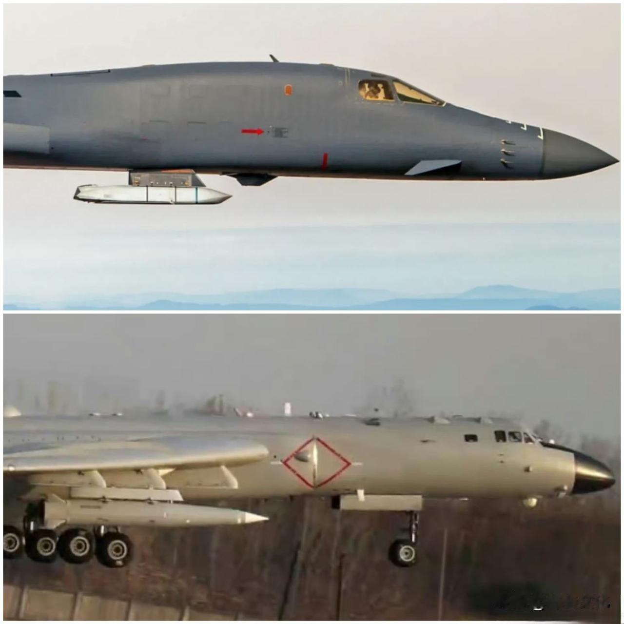 现在可以说全球最强的反舰轰炸机，只有这两款了。美国的B-1B枪骑兵和我们的六