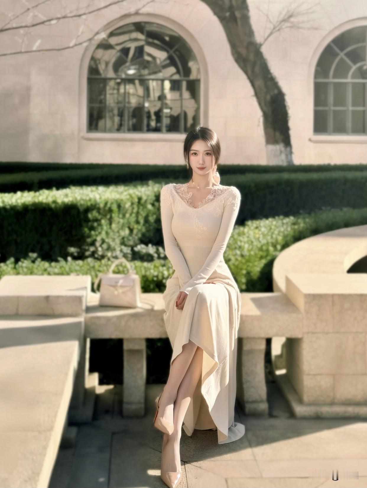 魅力街拍一起分享优雅白裙，静谧花园，唯美时光