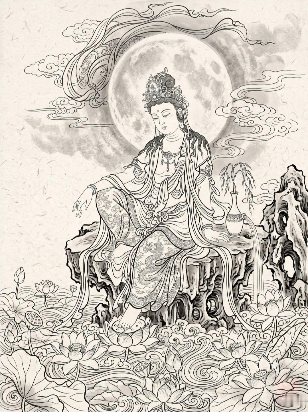 素材|白描工笔:线条里的东方禅意美学，韵味十足传递正能量传统文化绘画