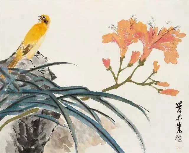 清朱偁花鸟。朱偁（1826—1900，一作1826—1899）清代画家，早岁