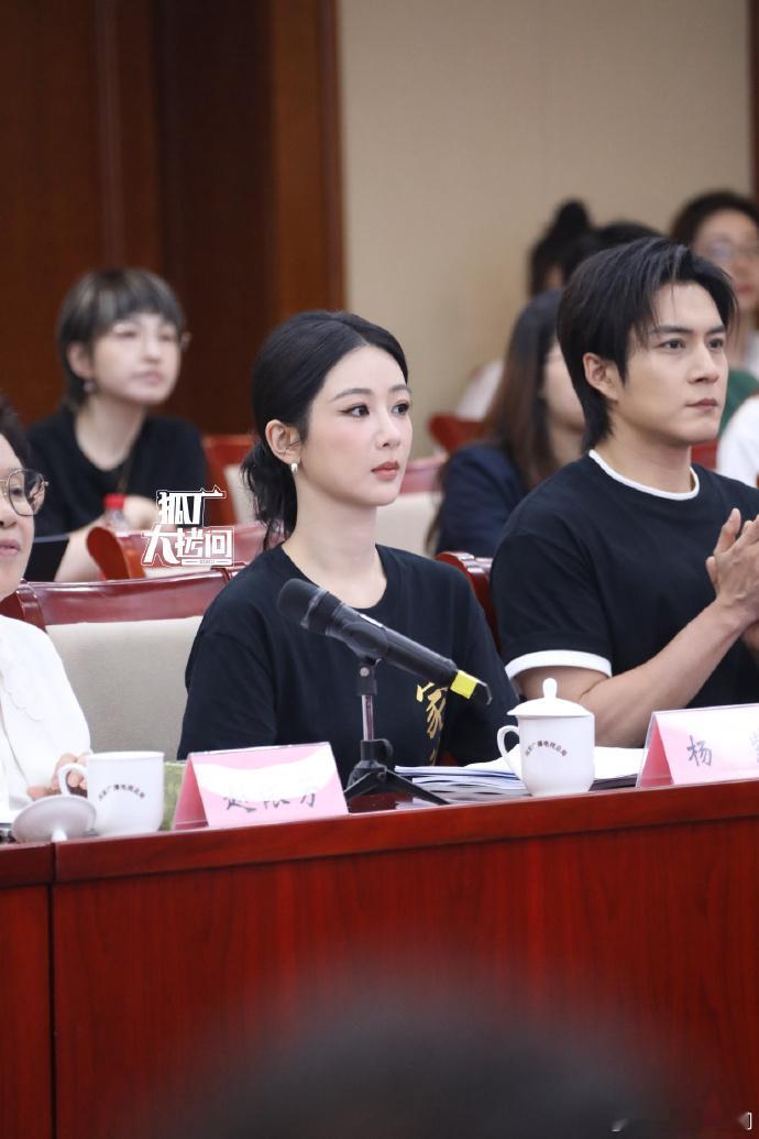 杨紫有种体制内的感觉杨紫家业座谈会像体制内开会低盘发黑T配保温杯，杨紫