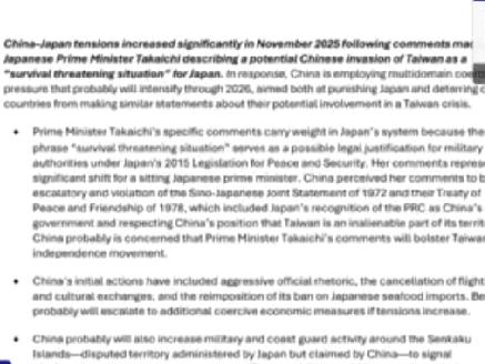 美国国家情报部长室年度报告：日本首相高市的“台湾有事”论意味日本对华政策发生重大