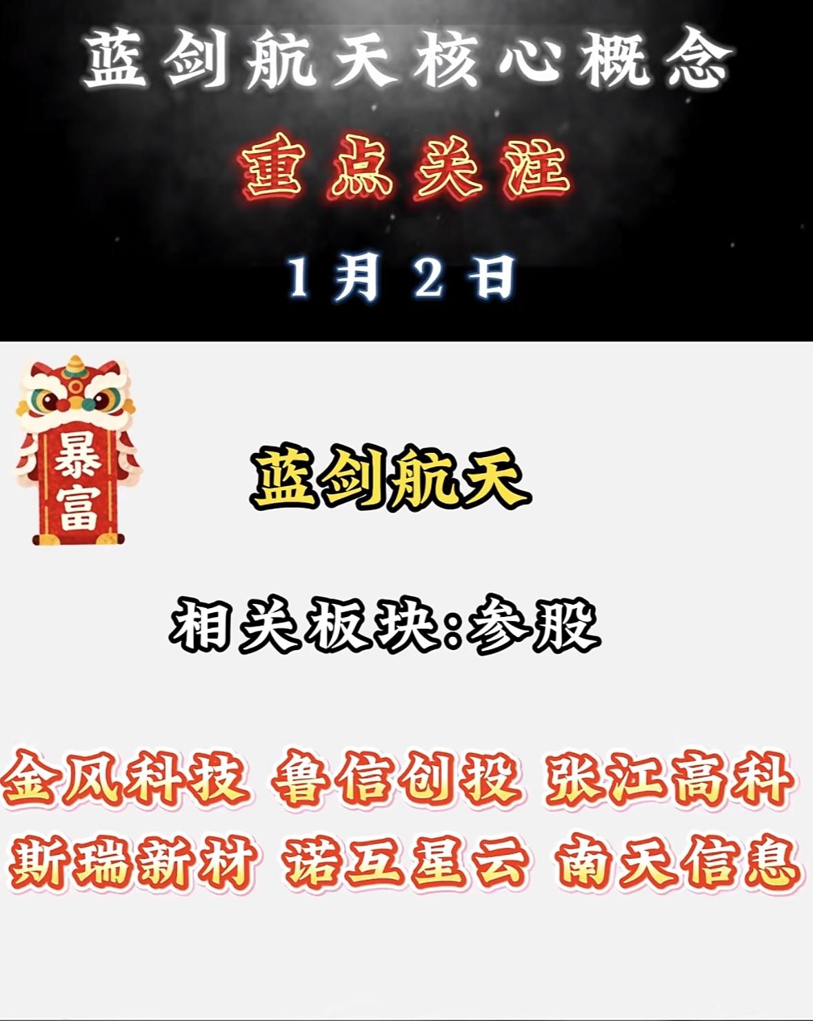 蓝剑航天核心概念重点关注，1月初发布！🚀🔥
