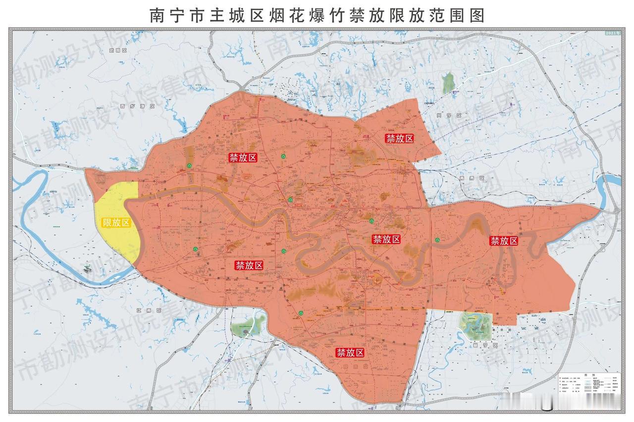 南宁今年禁止燃放烟花的区域图出来了，和前两年的一致，没啥改动！现在，估计他们都懒