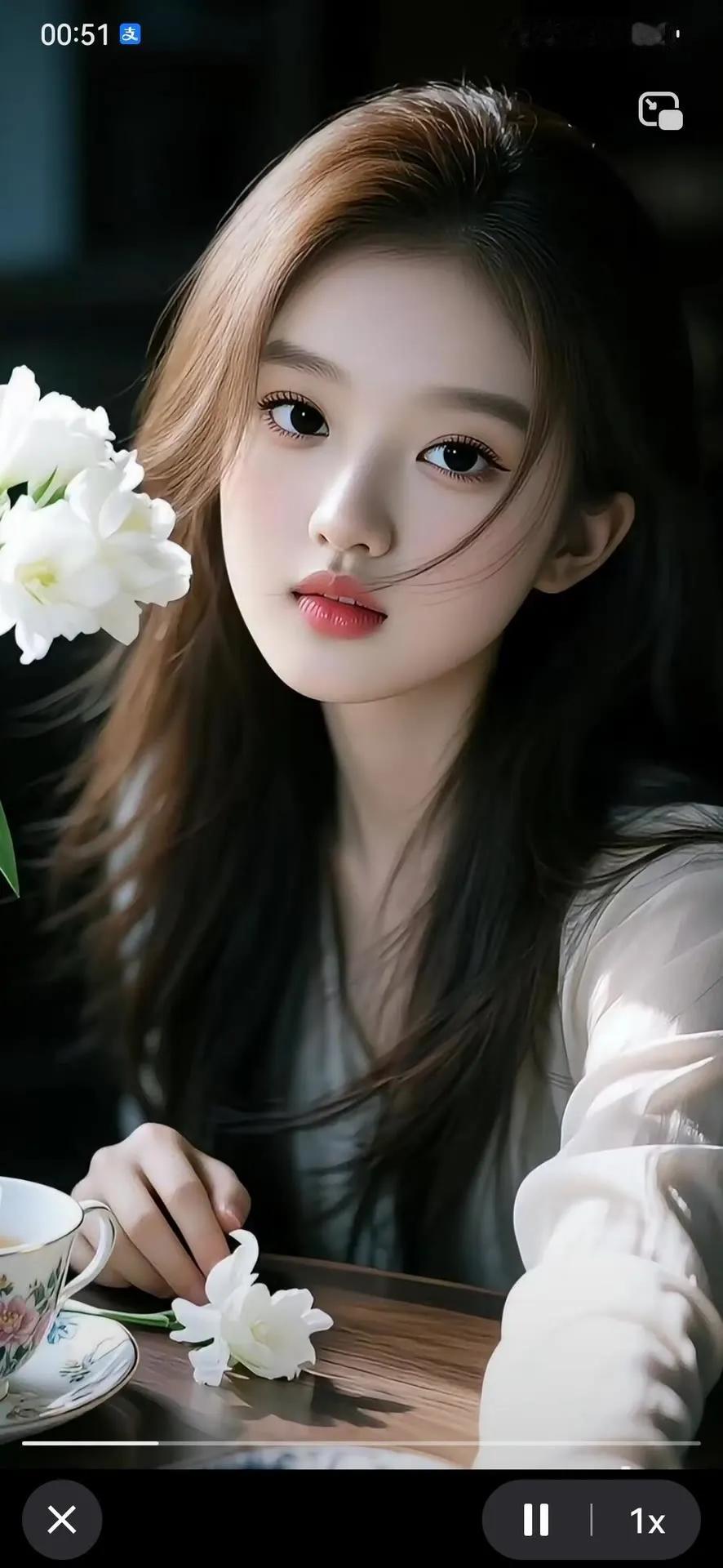 温柔时光，静享美好，一杯茶香，一束花语。街拍高清美女