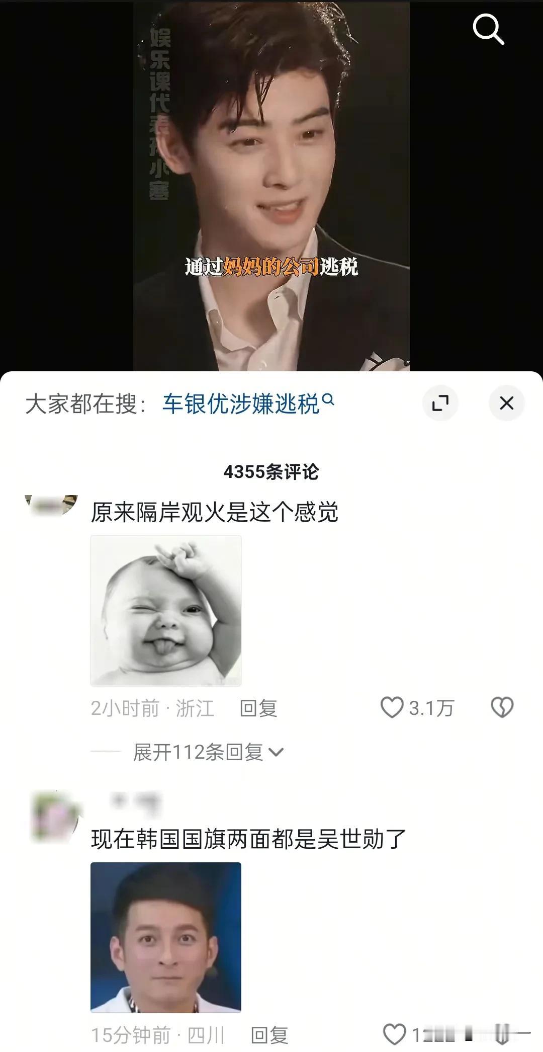 笑晕了，车银优涉嫌偷税1个亿冲上热搜，网友最关心的却是韩国国旗该换人印了[捂脸哭]