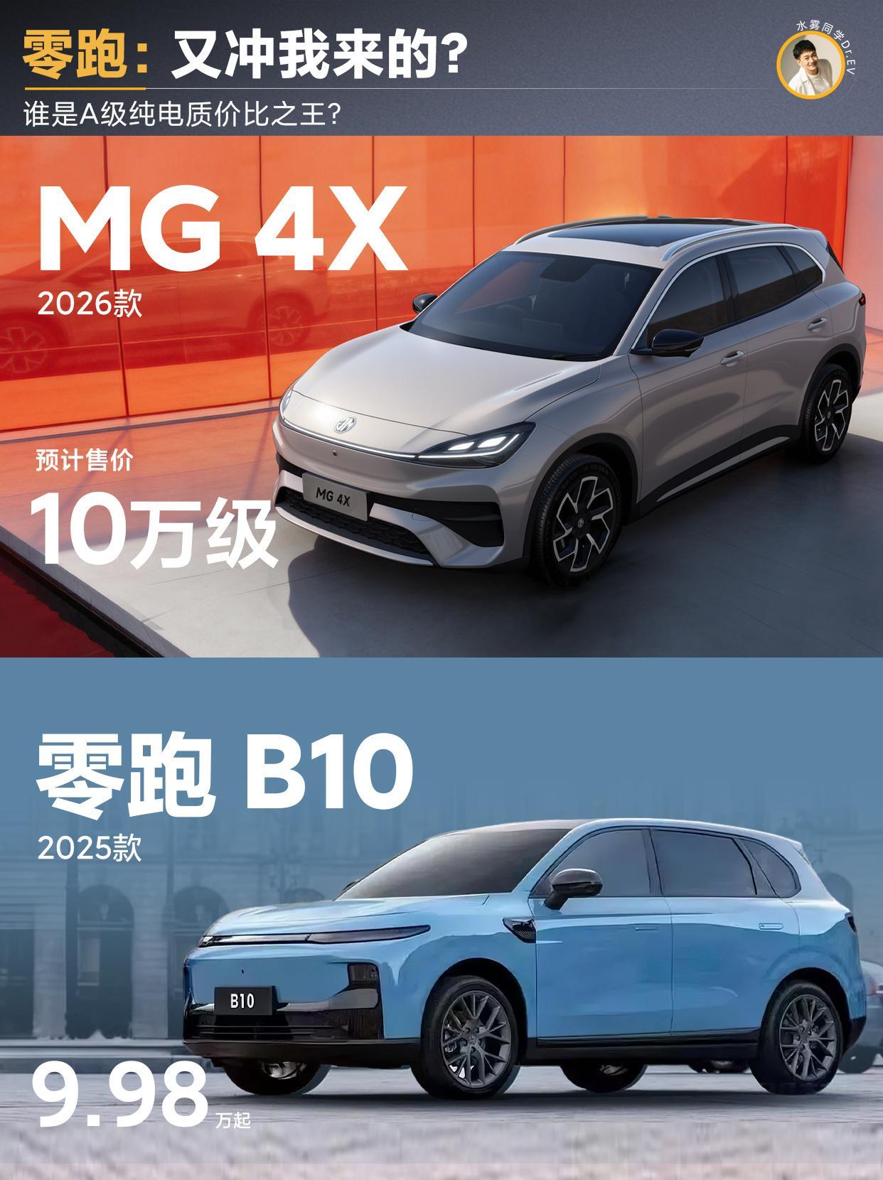 整理了MG4X和目前大热的零跑B10对比。如果是你，相同价格会选谁？1️⃣M