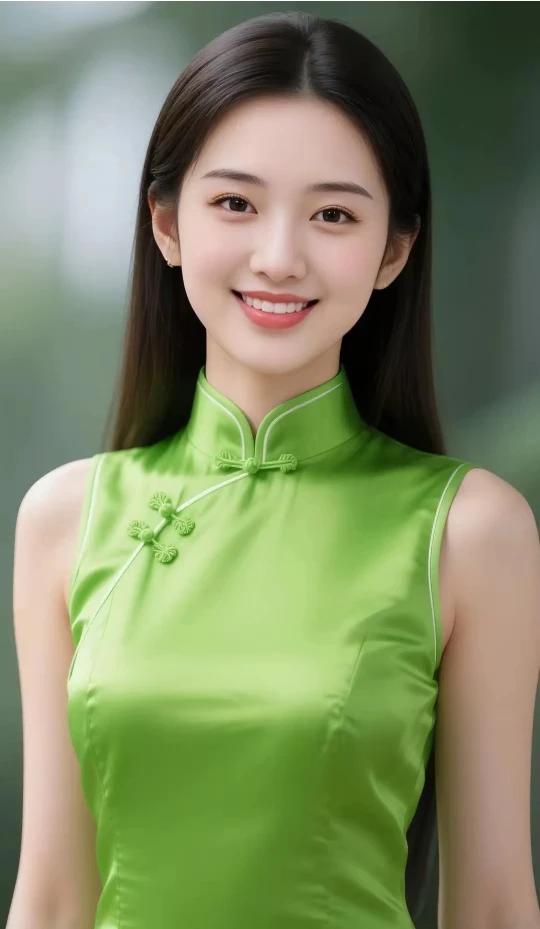 绿色旗袍，东方风韵出水芙蓉，天姿国色沉鱼落雁，闭月羞花天生丽质，国色天香