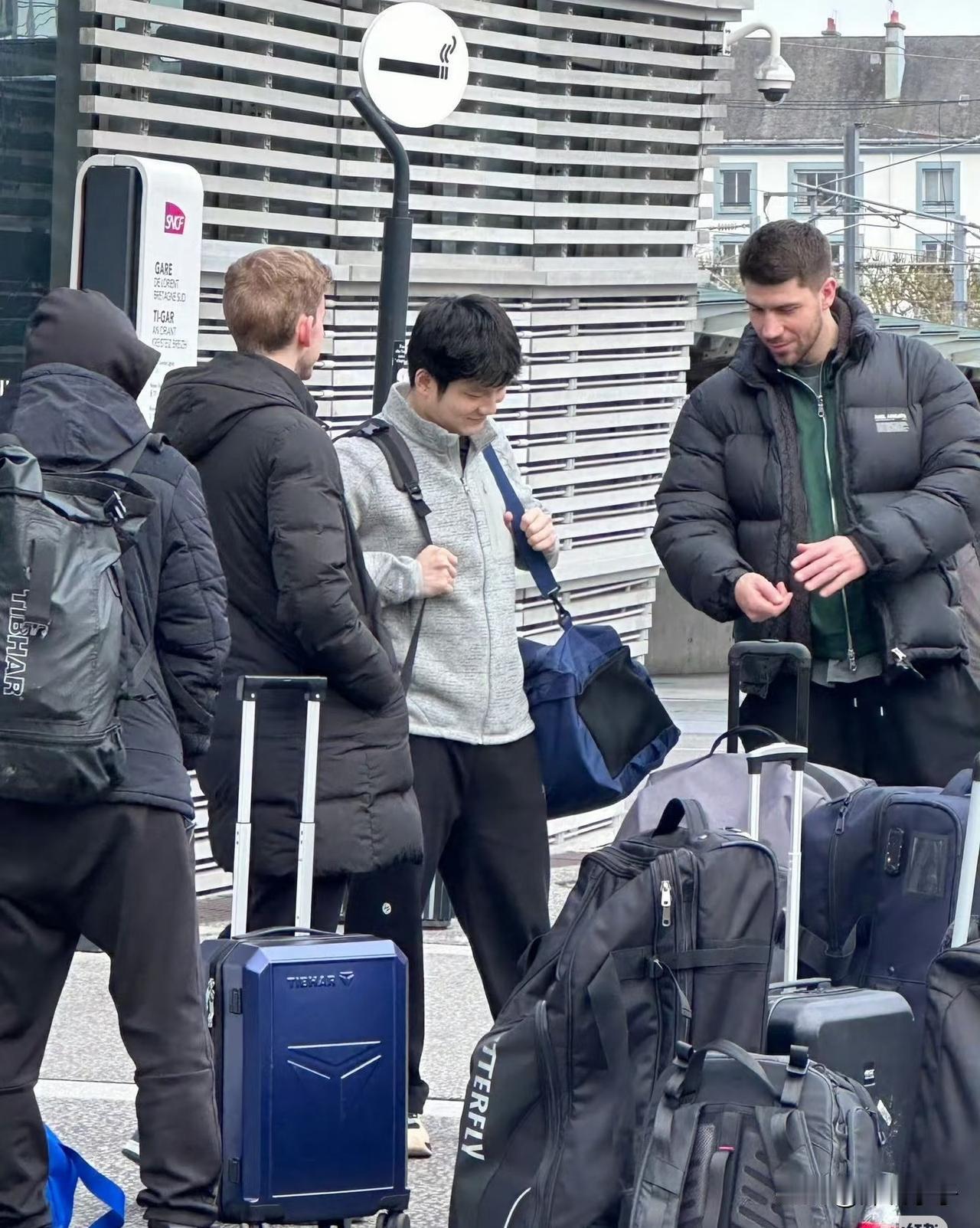 这是今天新鲜的樊振东！东哥今天穿的这套衣服以前没见过呢。哈哈，东哥真的听劝，前面