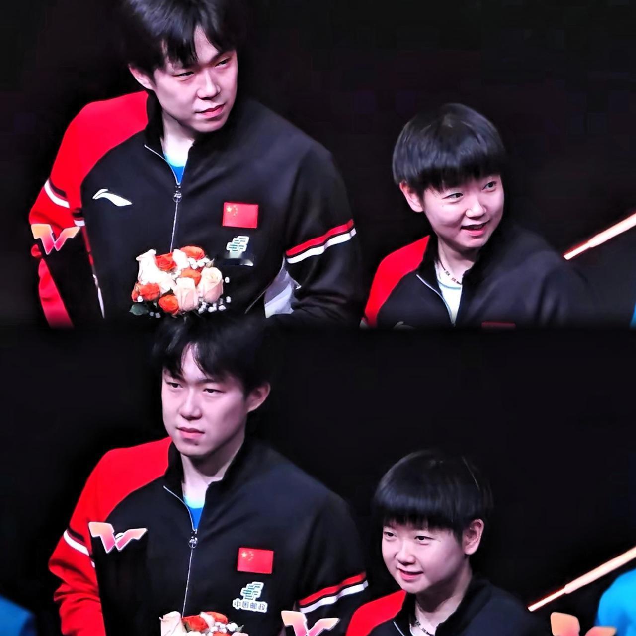 这不是冠军合影，是孙颖莎和王楚钦的合照～看他俩拍照时一点压力都没有，状态