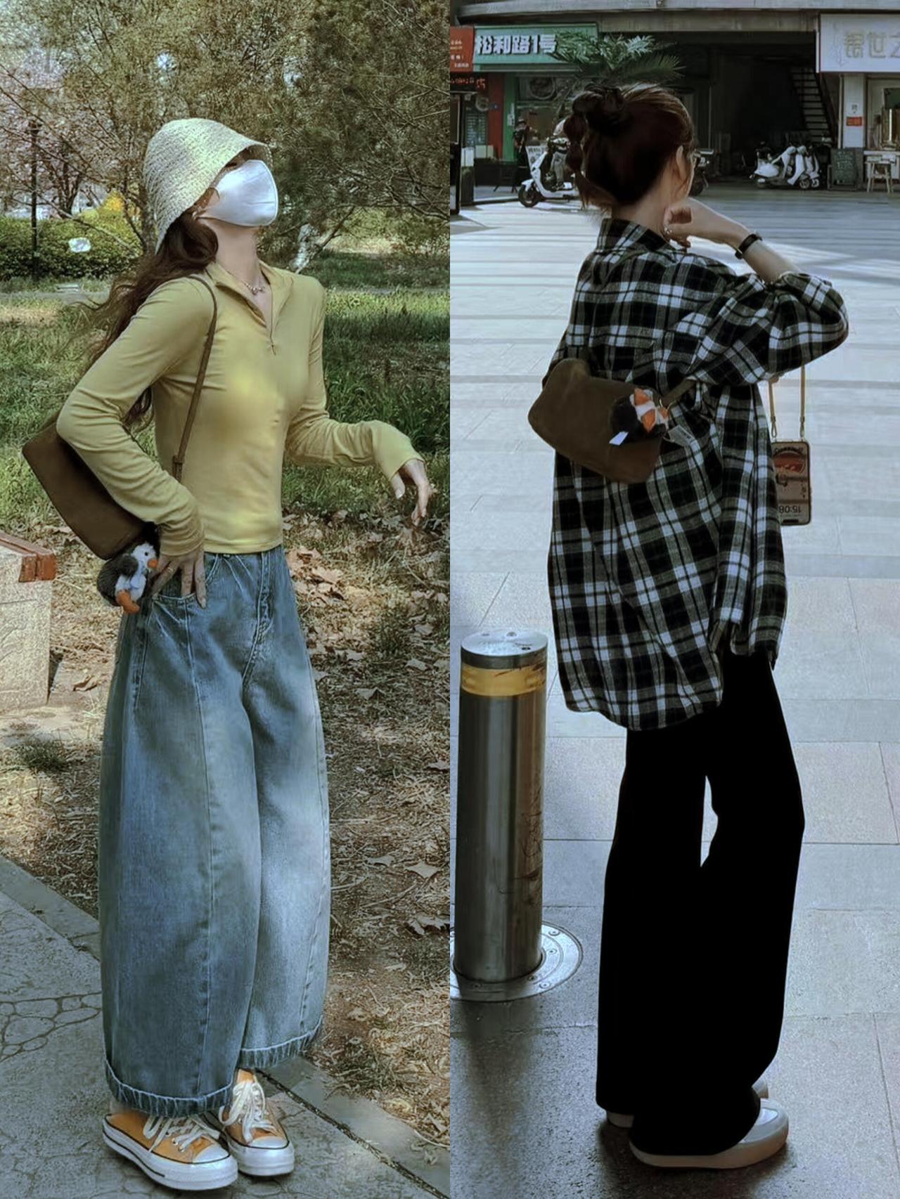 是喜欢的休闲风穿搭呀，减龄不扮嫩！宽松的阔腿裤藏住肉肉，搭配柔软的针织衫、格纹