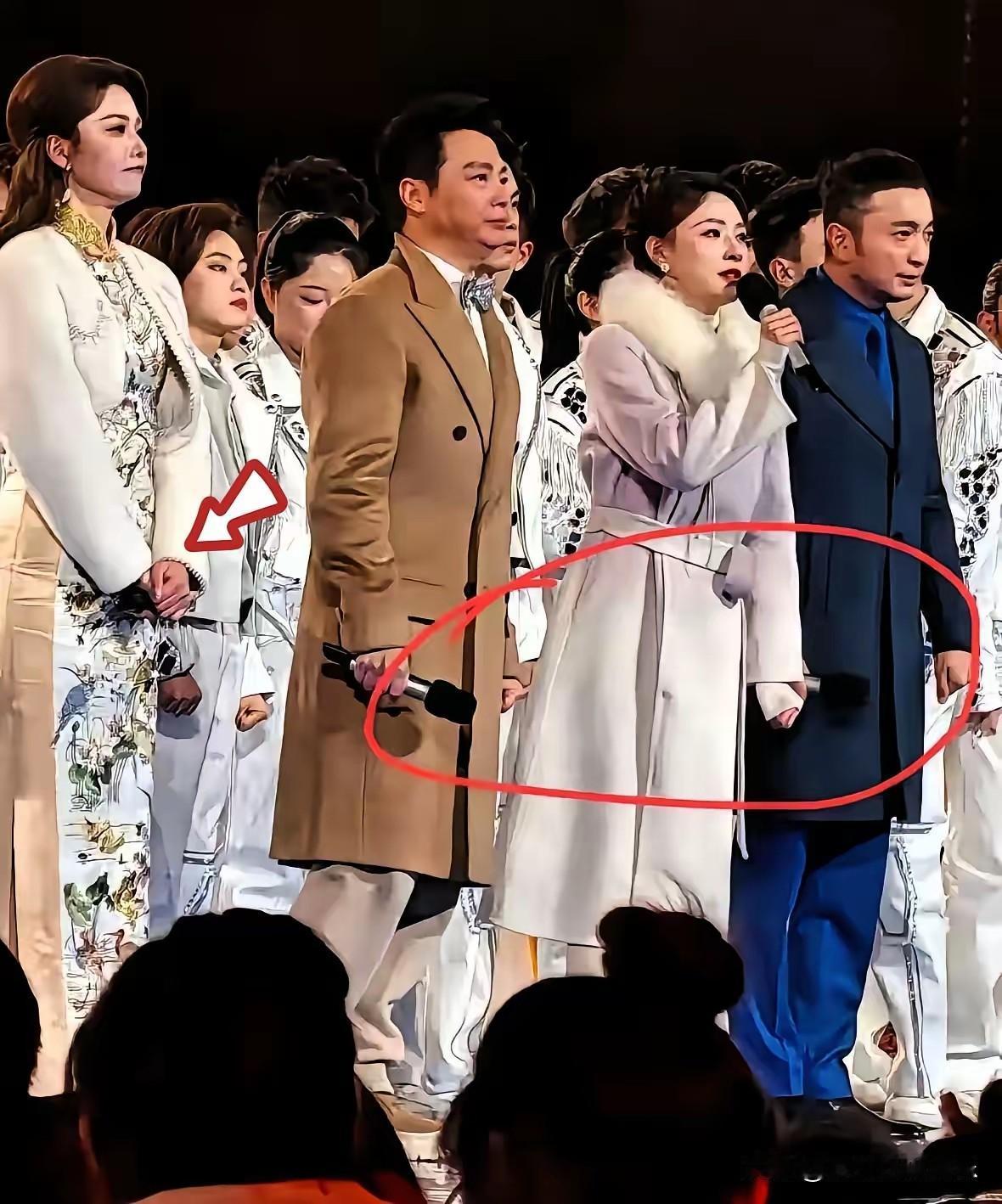 今年央视跨年晚会主持人穿着大衣，仍然在台上瑟瑟发抖，他们在寒风中握紧拳头咬紧牙关