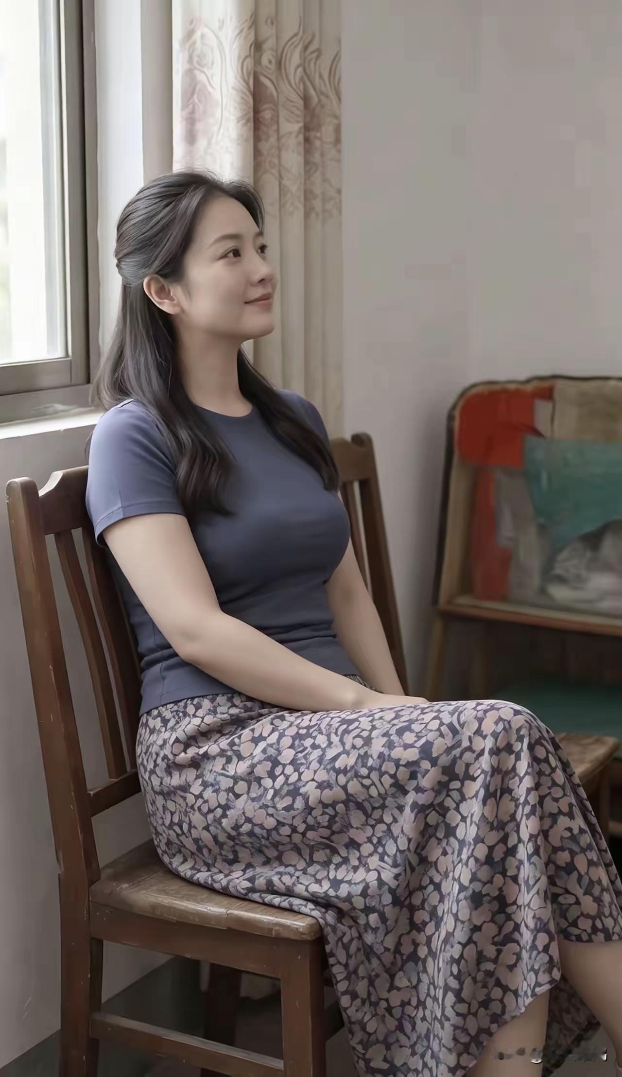 看面相就是贤妻良母型女人，坐姿优雅是一种美，让人赏心悦目很有吸引力