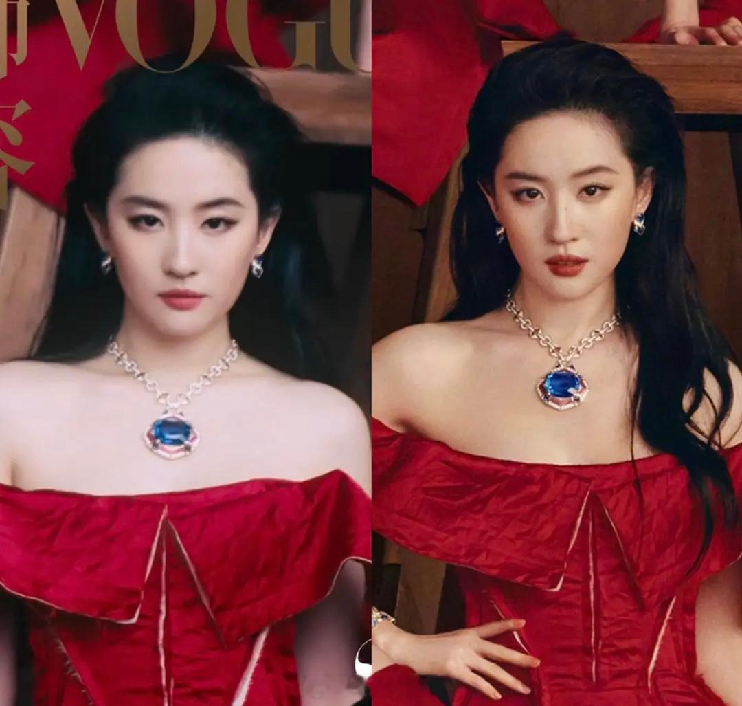 来看看今日份vogue全家福生图和精修，哪位🌸的最小？刘亦菲迪丽热巴辛芷