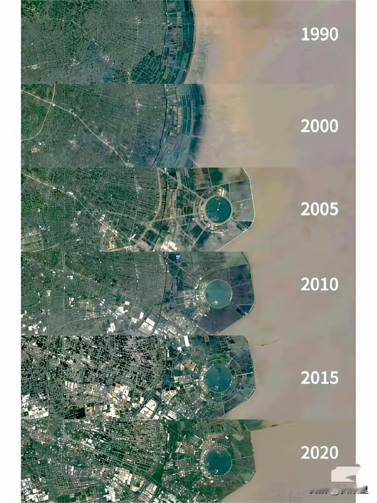 上海应该是大城市当中,最不担心土地资源的城市了!这张图最为明显,短短几十年时间,