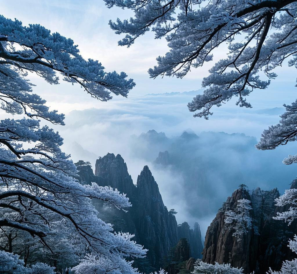 登黄山之巅，赏雾凇盛景，悟天地浩渺