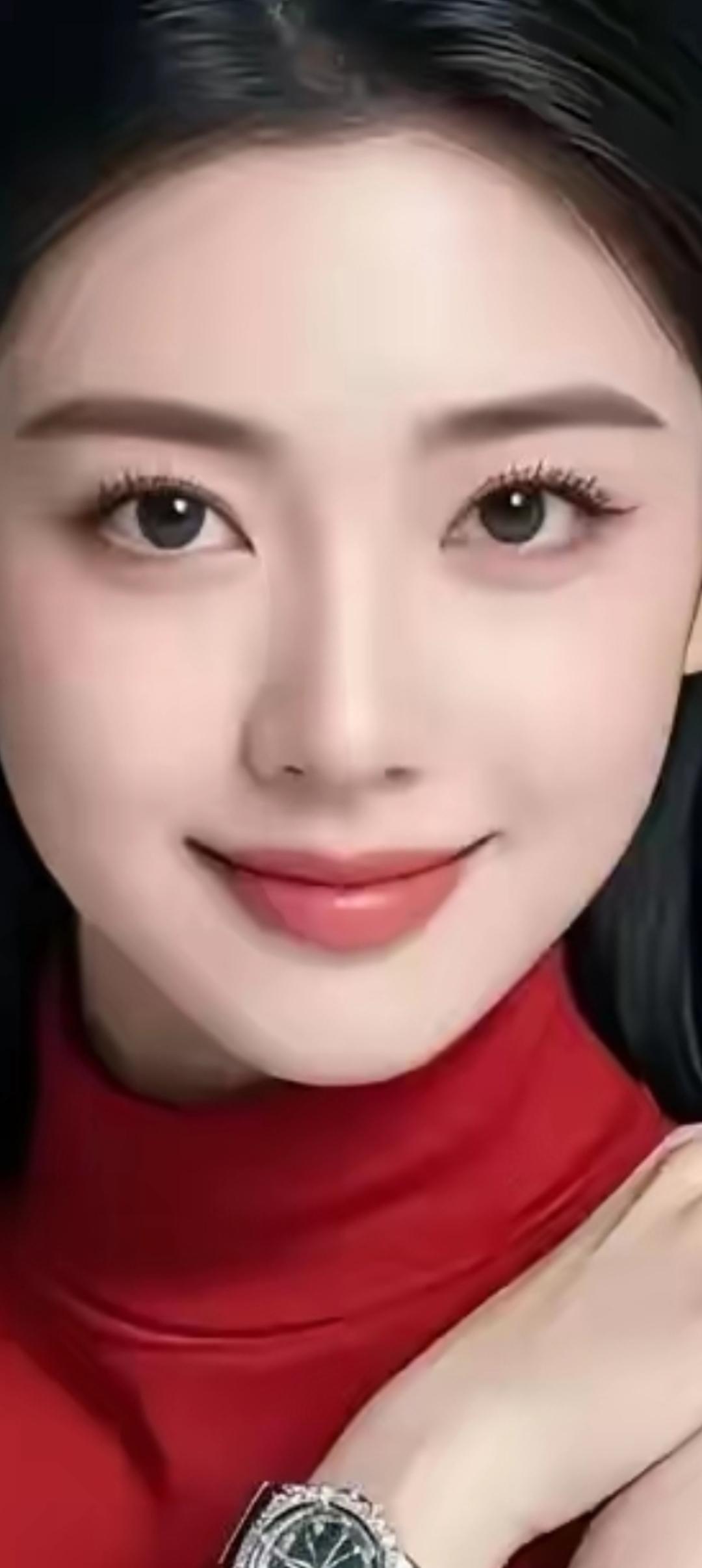 甜美笑容，红衣搭配，闪耀腕表，优雅气质。