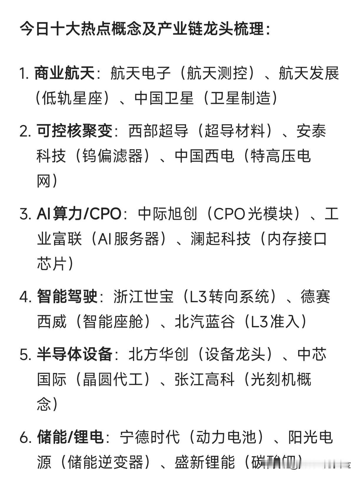 12月23日十大热点概念及产业链龙头梳理：商业航天：航天电子（航天测控）、航