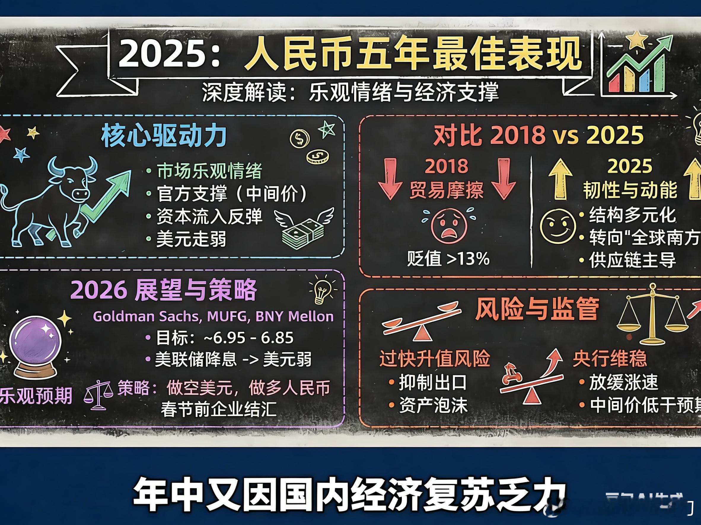 可参考！2025人民币表现：五年最佳，靠市场乐观、官方支撑、外资流入、美元走弱。