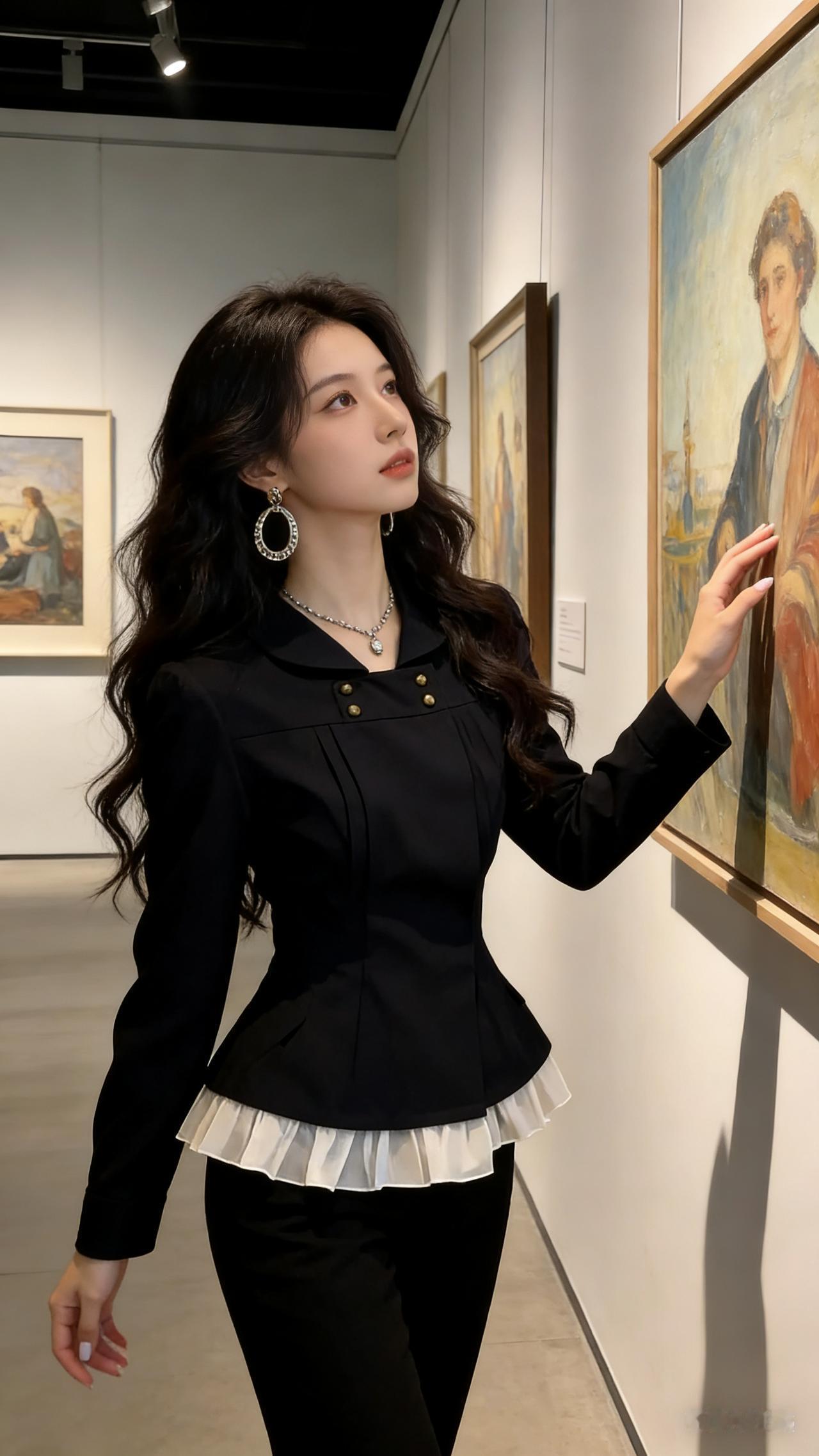 艺术馆里的优雅时光，黑白配色的时尚穿搭