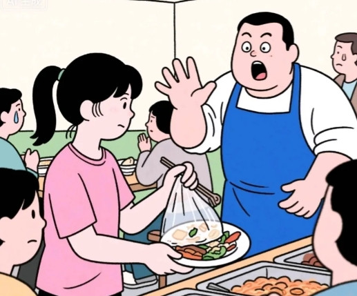 一女顾客想打包自助餐剩余食物与餐厅老板发生激烈争执